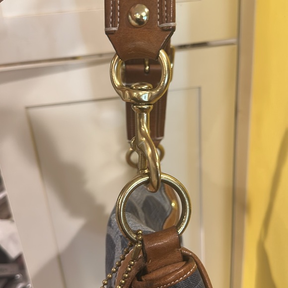 Coach Signature Ali Denim Handbag Purse Heavy Brass Fittings Tobacco Leather - Picture 4 of 15